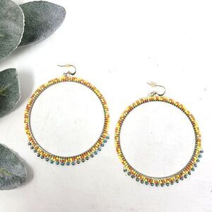 14KT GF Sead Beed Large Boho Hoop Earrings Yellow | Orange | Aqua